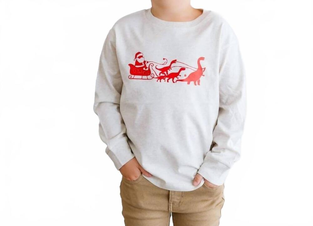NEW SWEET WINK dino christmas long sleeve shirt in natural heather